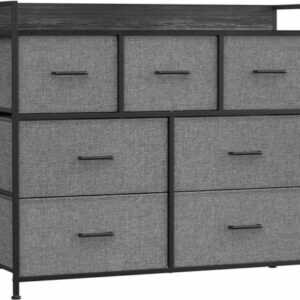 Kommode Schrank 7 Stoffschubladen mit Griffen Metallgestell Industrie Design