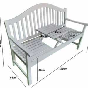 Gartenbank mit Tisch, Akazienholz weiß lackiert