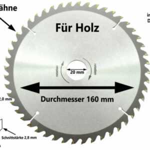 Sägeblatt Kreissägeblatt Hand Kreissäge 160 x 20 mm x 48 Z Kapp Tauch Säge Blatt