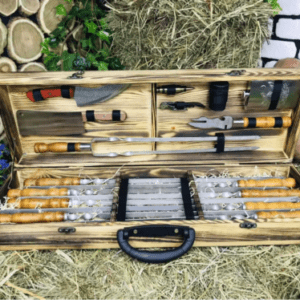 Handgefertigte Spieße Set Grillwerkzeug Holzkoffer Dönergrill Grill BBQ (M-002)