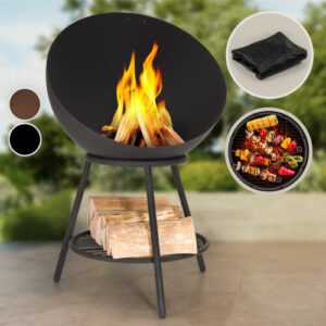 Feuerschale Grillrost BBQ Ø 66 cm Feuerstelle Terrasse Feuerkorb Stahl Schwarz