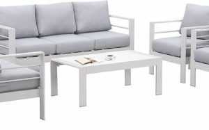 MeXo Gartenmöbel Set  Aluminum Gartenset Sitzgruppe Lounge Gartengarnitur Weiß