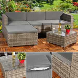 Rattan Sofa Grau Sitzgarnitur Gartenmöbel Sitzgruppe Lounge Poly Gartenset