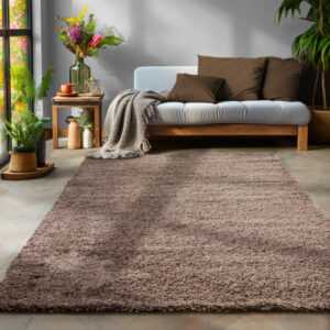 Hochflor Teppich Shaggy Langflor Uni Einfarbig Wohnzimmer Taupe Günstig Oeko Tex