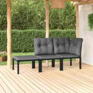 vidaXL 3-tlg. Garten-Lounge-Set Schwarz und Grau Poly Rattan NAR