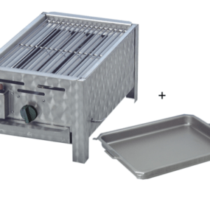 Partygrill Edelstahl Gasgrill mit Rost und Pfanne H:6 cm, 34 x 27 x 53 cm Grill