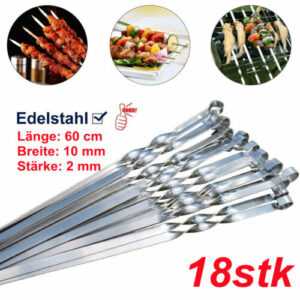 18 Schaschlikspiesse Edelstahl 2mm 60cm Mangal Schampura Grillspieß Fleischspieß