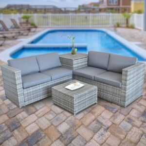 Gartengarnitur Lounge Rattan Sitzgruppe Grau Garnitur Polyrattan Set Gartenset