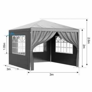 Pavillon Gartenpavillon 3x3m Abnehmbar Wasserdicht UV-Schutz mit Seitenteilen DE