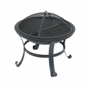 TAINO Feuerschale Rund mit Grillrost Funkenschutz Garten Outdoor Stahl Schwarz