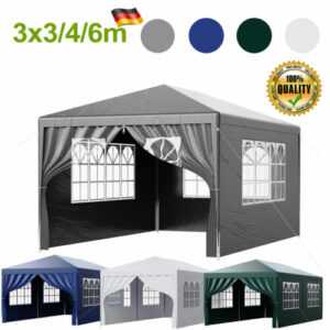 3x3/4/6m Pavillon Partyzelt Wasserdicht Festzelt Garten Weiß/Grün/Blau/Grau Zelt