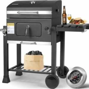 Schwarz Holzkohlegrill XXL BBQ Grill Smoker Standgrill Grillwagen Holzkohle Gart