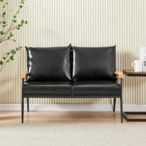 Sofa Schwarz 2 Sitzer Kunstleder Sessel Couches Industrieller Wohnzimmersessel