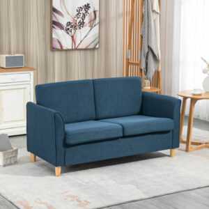 HOMCOM 2 Sitzer Sofa, Gepolsterter Couch mit Leinenoptik für Wohnzimmer Blau