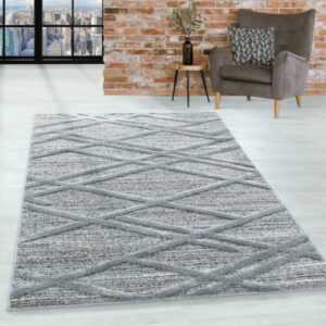 Kurzflor Design Teppich Looped Flor 3-D Linien Gitter Muster