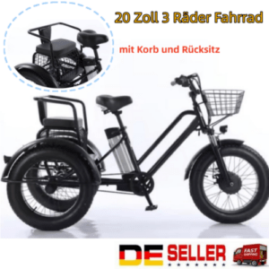 20 Zoll Elektro-Dreirad 3 Räder Fahrrad 500W E-Bike Cargo Trike mit Korb