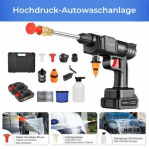 12000mAH Akku Hochdruckreiniger 2 Akkus Auto Mobiler Druckreiniger Spritzpistole