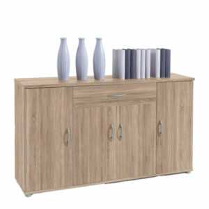 Kommode - Sonoma Eiche - 4 Türen - 118 cm Sideboard Anrichte Beistellschrank