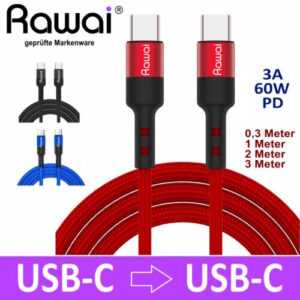 Ladekabel USB C auf USB C 3A 60W Type Datenkabel für Samsung Huawei Xiaomi RAWAi