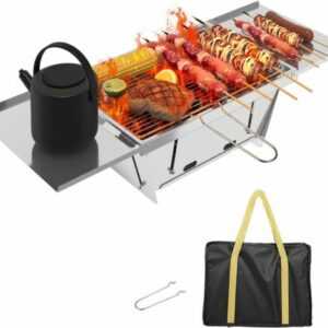 Grill BBQ Holzkohlegrill Klappgrill Camping Picknickgrill Faltbar Silber 65 x 25