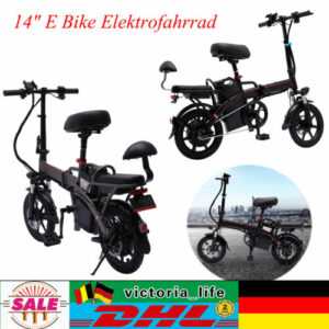 14" E Bike Elektrofahrrad Klapprad Pedelec Citybike W/ Licht Ladegerät 25 Km/h