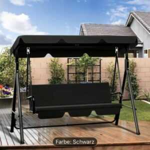 Gartenschaukel schwarz 3-Sitzer Bank Outdoor Hollywoodschaukel