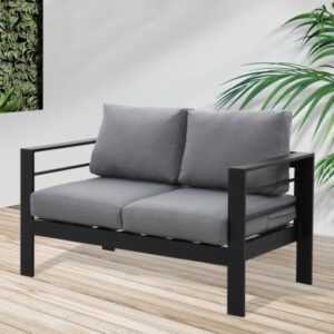 MeXo 2-Sitzer Gartensofa Alu Gartenmöbel Sitzgruppe Gartenset Balkon Set Schwarz