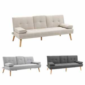 Schlafsofa 3-Sitzer-Sofa Bettsofa mit Klappbarem Tisch Stoffsofa mit Leinenoptik