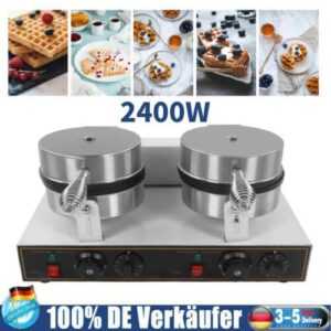 Doppel-Waffelautomat Elektro Waffeleisen Edelstahl 2400 Watt Rund mit Timer