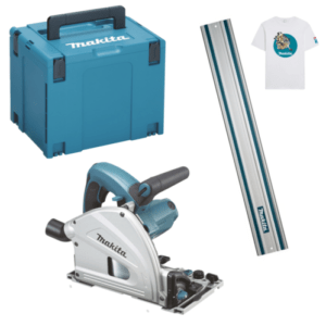 Makita SP6000J1 Tauchsäge mit Führungsschiene 1,5m 1300W Makpac + T-Shirt Gr.L