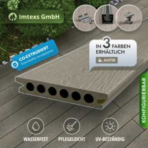 WPC Terrassendielen co-extrudierte Schnellmontagesystem, Antik 3 Farben, Muster