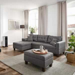 Sofa Couch Ecksofa Wohnlandschaft Modern Sofakissen Komfort L-Form Grau