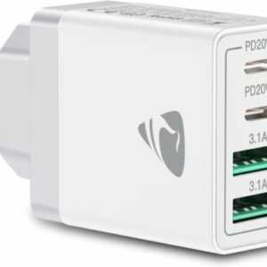 Aioneus Ladegerät, 4 Ports USB-C / USB-A, 3.0, für Android iPhone, Tablet, 40W