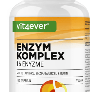 Verdauungsenzyme - 180 Kapseln Mit 16 Enzyme plus Betain HCL, Rutin & Enzianwurz