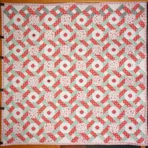 Decke / Patchwork  / Quilt /Koralle-weiß-mint Handarbeit 96x96cm