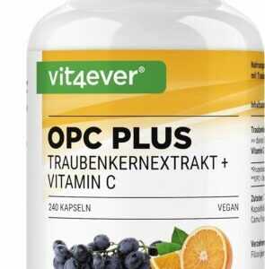 OPC + Vitamin C 240 Kapseln - 600 mg - Vegan - Traubenkernextrakt -  OPC