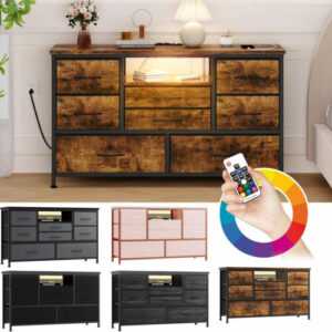 Kommode Schrank TV Schrank mit 8 Schubladen,Led-Licht,3 Steckdosen & 2 USB