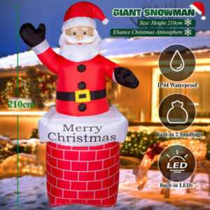 210cm Weihnachtsmann Aufblasbarer Santa Claus Figur Weihnachts Deko mit LED