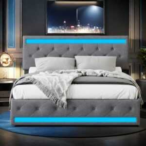 Polsterbett Doppelbett 160x200cm Stauraumbett mit LED& USB-Port& 4 Schubladen