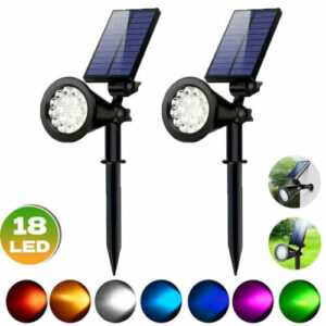 2Stk Set LED Solar Strahler RGB Solar-Leuchte Solarspot Garten Leuchte Spot IP65