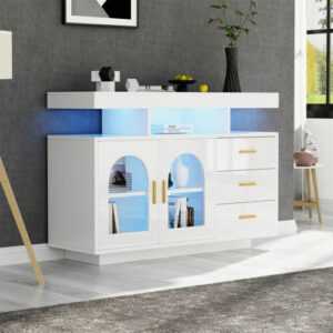 Moderner Sideboard Kommode Anrichte Schrank mit LED Beleuchtung Weiß Hochglanz