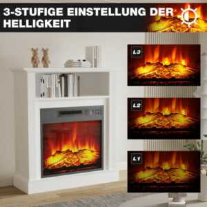 Elektrokamin 2000 W Standkamin mit Heizung, 3D LED-Flammeneffekt, Weiß DE