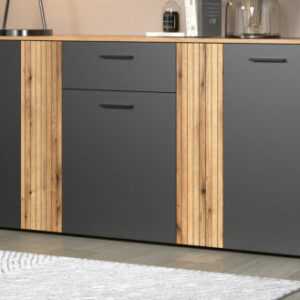 Sideboard Kommode in grau mit Eiche Staboptik Anrichte 5-türig 180 cm Astebeen