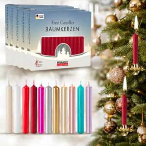 BRUBAKER 100er Pack Baumkerzen Wachs 12 mm Ø Weihnachtskerzen für den Christbaum