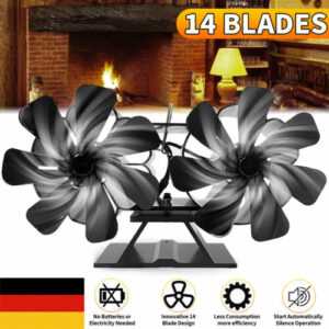 14 Flügel Kaminofen Ventilator Stromloser Stove Fan Ofenventilator Gebläse Lüfte