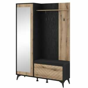 Garderobe Garderobenschrank mit Spiegel Diamond Eiche Evoke / Schwarz