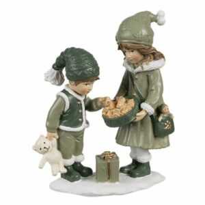 Clayre&Eef Winterkinder Figur Kinder &Geschenke grün 13 cm Landhaus Weihnachten