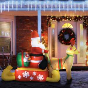 HOMCOM Weihnachtsdeko 1,22 m Weihnachtsmann mit LED-Beleuchtung, Gartendeko