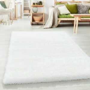 Hochflor Shaggy Wohnzimmer Teppich Soft Weichem Glanz Garn Einfarbig Weiss