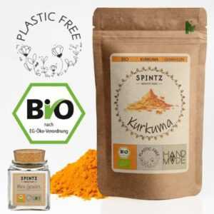 1kg Bio Kurkuma Pulver Curcuma Latte gemahlen Gelbwurz Kurkumin + Gewürzglas